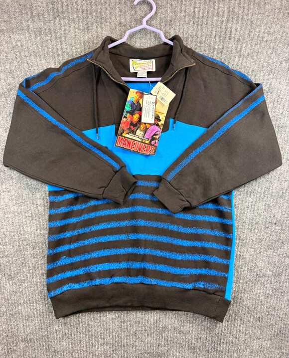 Other - Vtg 90s Maneuvers Deadstock Boys L Sweatshirt 1/4 Zip Black Blue Colorblock NWT